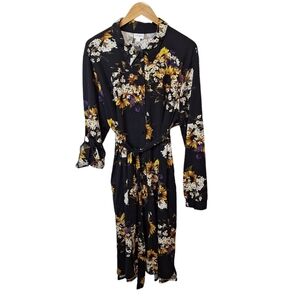 LuLaRoe Womens Black Sunflower Daisy Print Ellie Dress 3XL Roll Tab Pockets Hilo